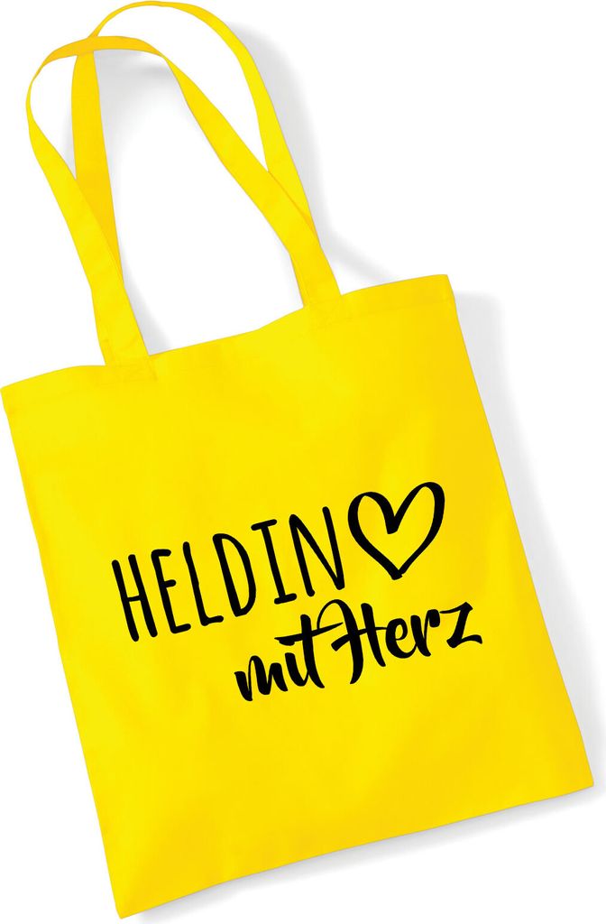 Huuraa Jutebeutel Heldin mit Herz 10 Liter Yellow Baumwolle Tasche Geschenkidee