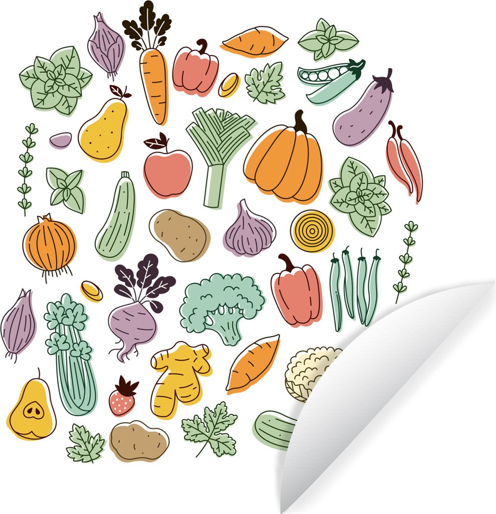 MuchoWow Runde Wandtattoo - Wandsticker Tapete Aufkleber Gemüse - Obst - Minimalismus Ø 50 cm Selbstklebend und Repositionierbar - Wandaufklebe...