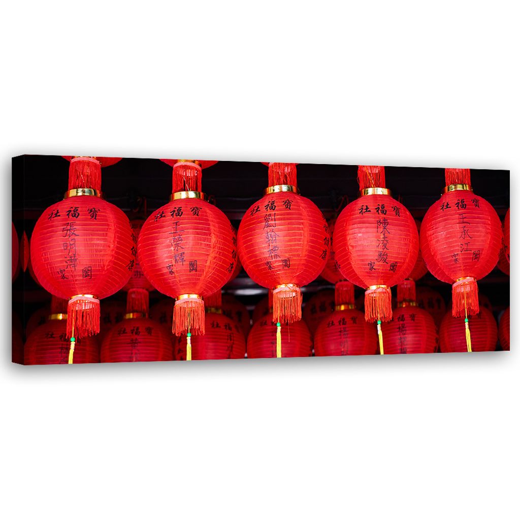 Leinwandbild Japanische Laternen 90x30 Feeby Rot bild für die wand bereit zum aufhängen