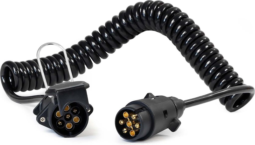 Wiltec 7-poliges Spiralkabel 3 m, Anhängerkabel PVC, robustes Elektrokabel mit Stecker & Buchse, Verlängerungskabel für Anhänger und Wohnwagen