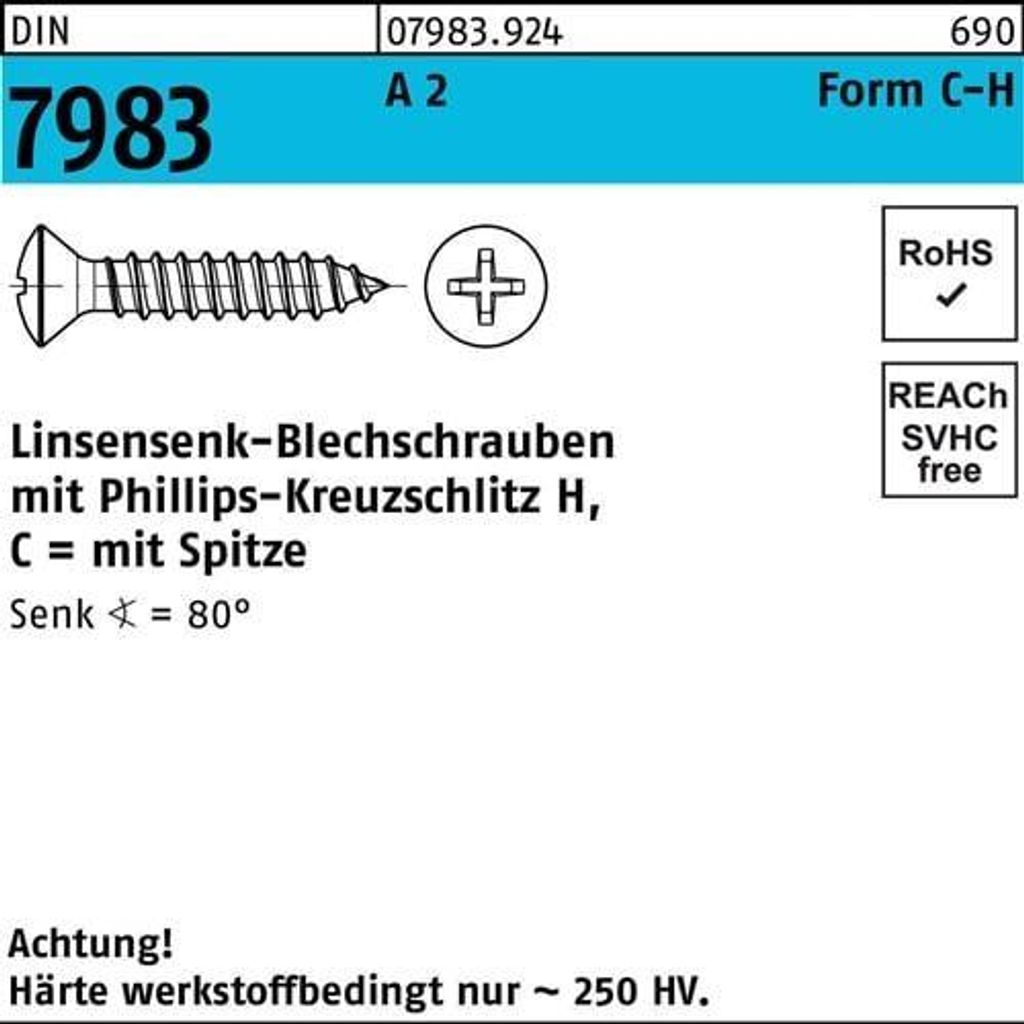 Reyher Linsensenk-Blechschr. DIN 7983 A 2 5,5 x 50 -C-H A 2 (250 Stück)