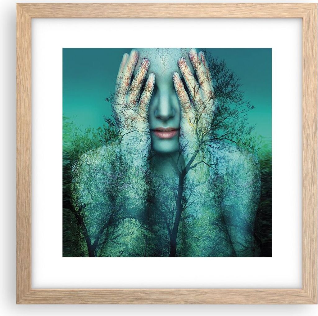 Gerahmtes Poster - Rahmen in heller Eiche - Frau Natur Grafik - 30x30 cm - Wand Bild - Wanddeko - Wandbilder - Wandposter - Bilderrahmen - Bilder -...