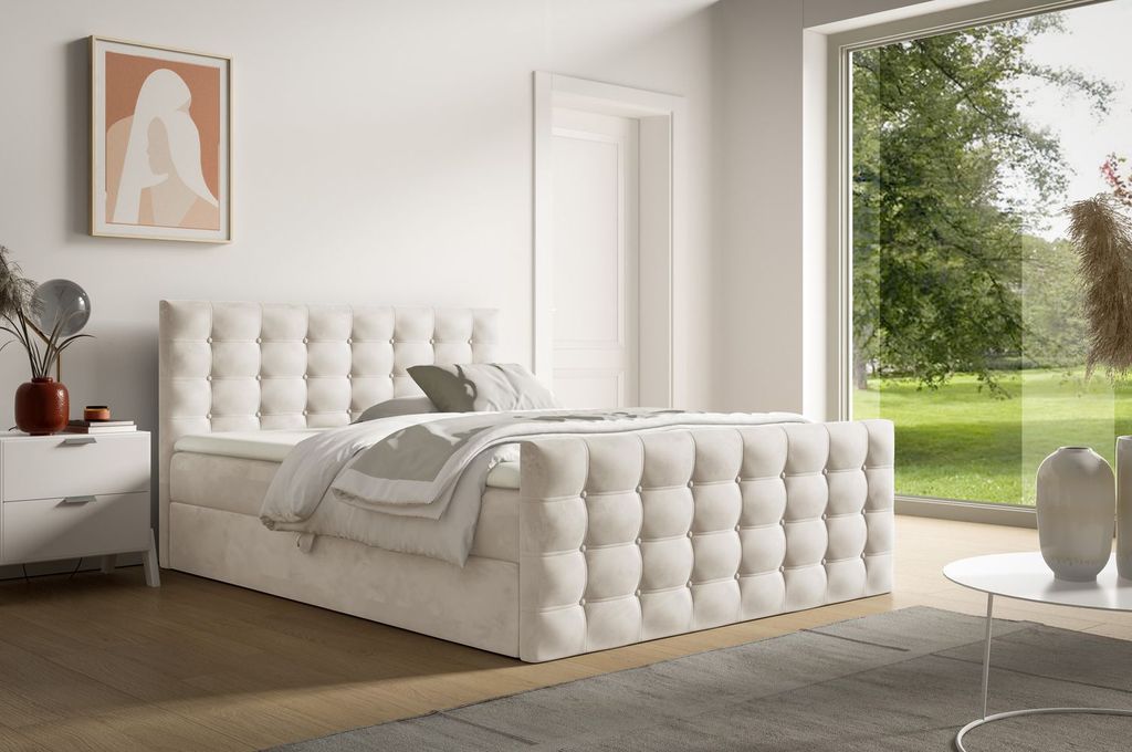 Polsterbett 160x200 ELPIDA - beige + GRATIS Matratzenauflage