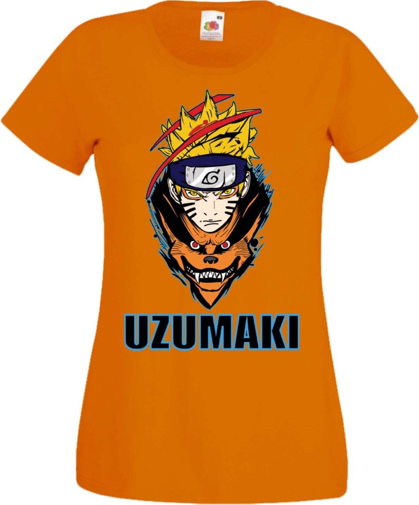 Damen T-Shirt Manga Anime Naruto Uzumaki 01 Fox Kid, Lady L / Orange
