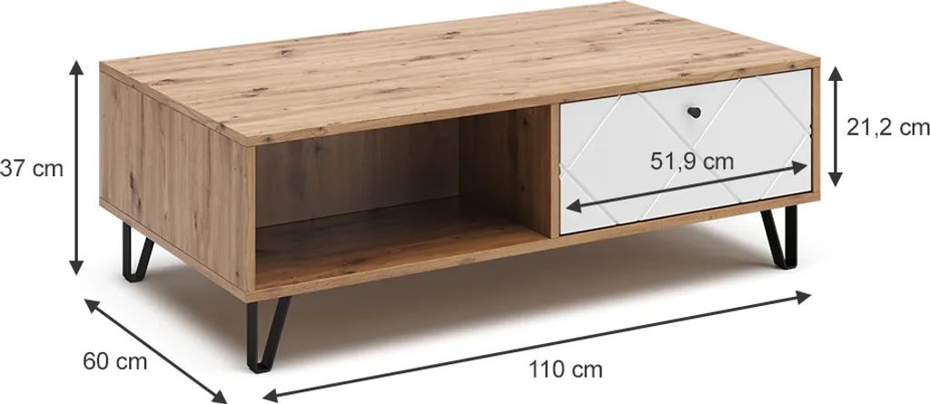 Table basse Vicco Nizza Chêne Artisan 110x60cm Modèle 40256 Robuste - 3