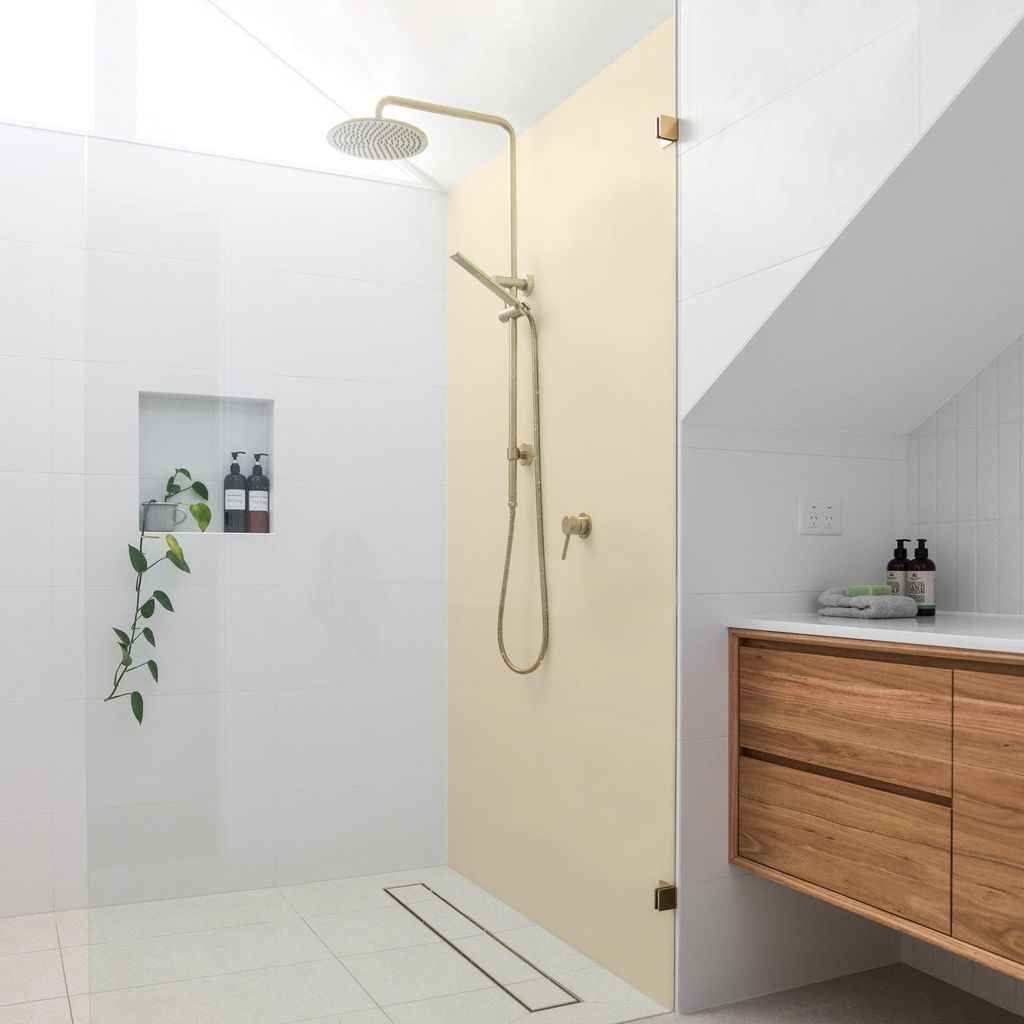 Duschrückwand mit Motiv selbstklebend - 0.61 mm Wandpaneel wasserfest Design beige Unifarben Badrückwand fugenlos Premium matt 80x200 cm