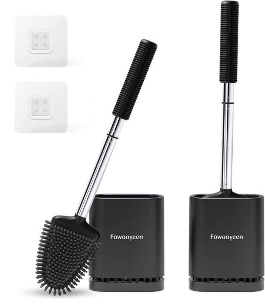 Silikon toiletborstel-set, 2-tegengestelde zwarte borstels, platte toiletborstel met hartvormige kop, toiletset