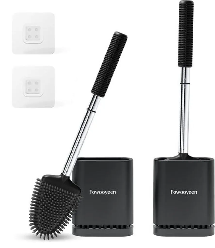 Lot de 2 brosses WC silicone noires tête plate pour nettoyage recoins