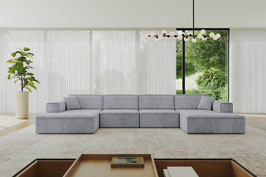 ALTDECOR Ecksofa in U-Form IREA-U2-v4 386x165x77 cm Hellgrau Corner Sofa Bett Eckcouch Couch L-Form Wohnlandschaft Cauchsofa