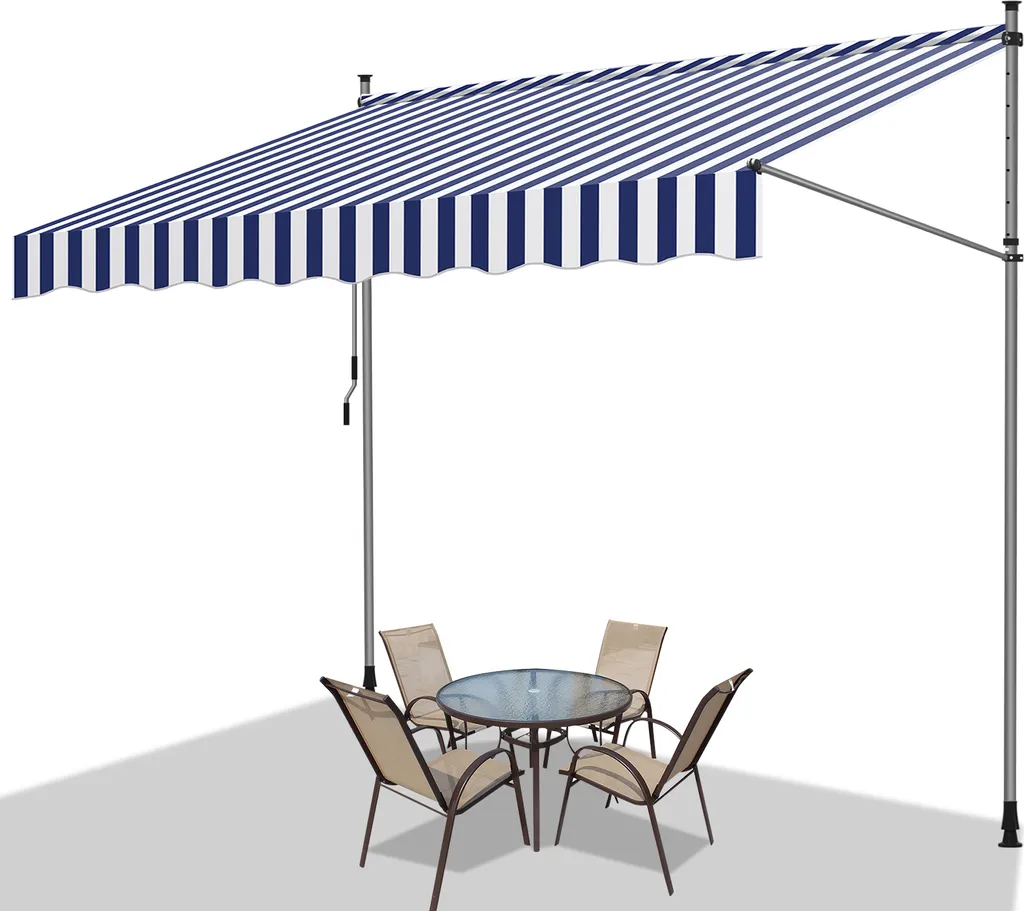 Clanmacy Tenda da Sole a Morsetto 350cm Blu Bianco per Balcone Senza Fori