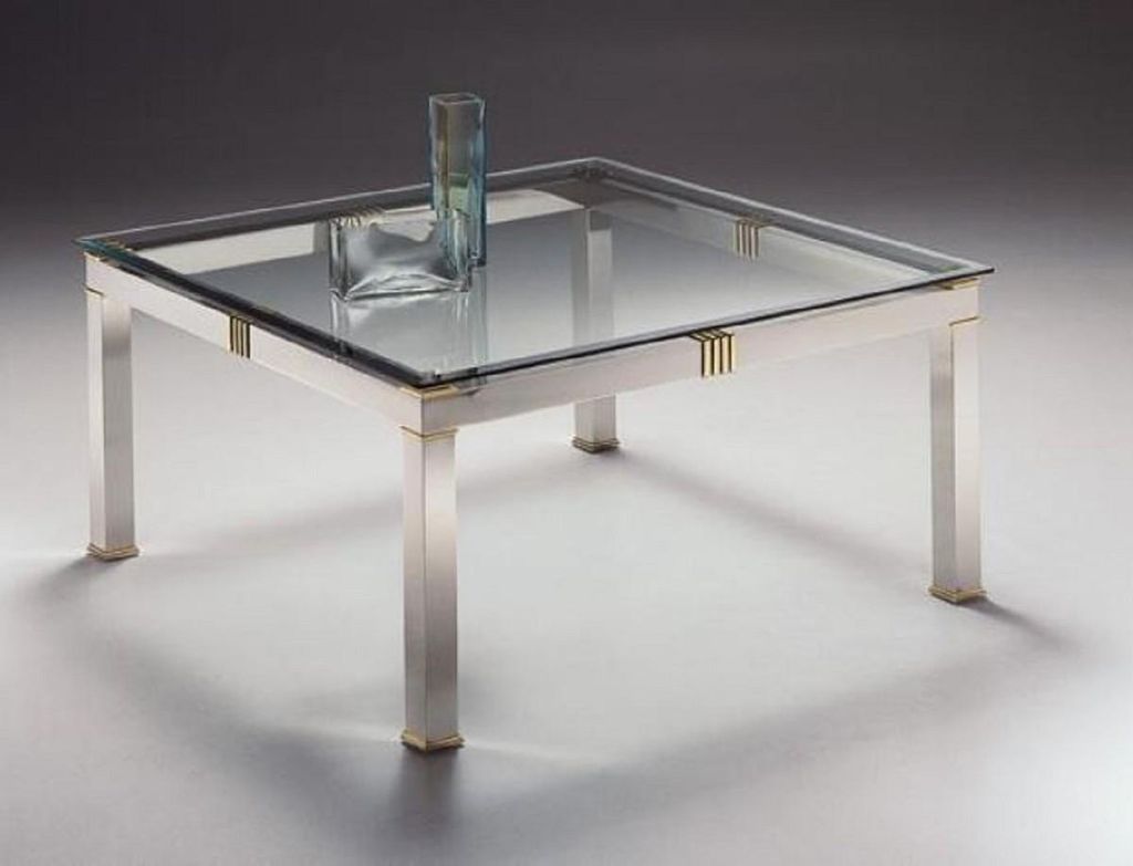 Casa Padrino Luxus Couchtisch Silber / Messingfarben 100 x 100 x H. 48 cm - Quadratischer Messing Wohnzimmertisch mit Glasplatte - Wohnzimmer Möbe...