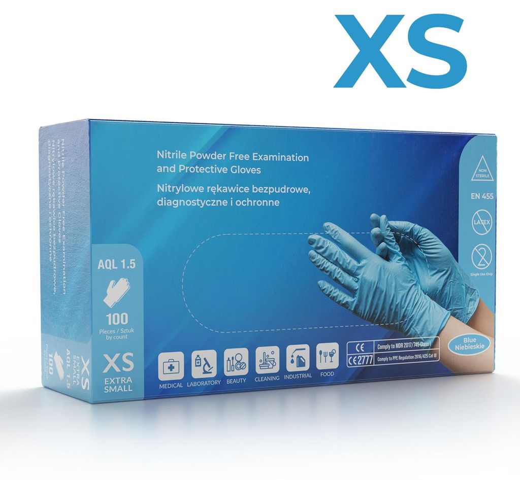 Puderfreie Nitrilhandschuhe, 100 Stück, Blau, Grösse Xs, Robuste Handschuhe