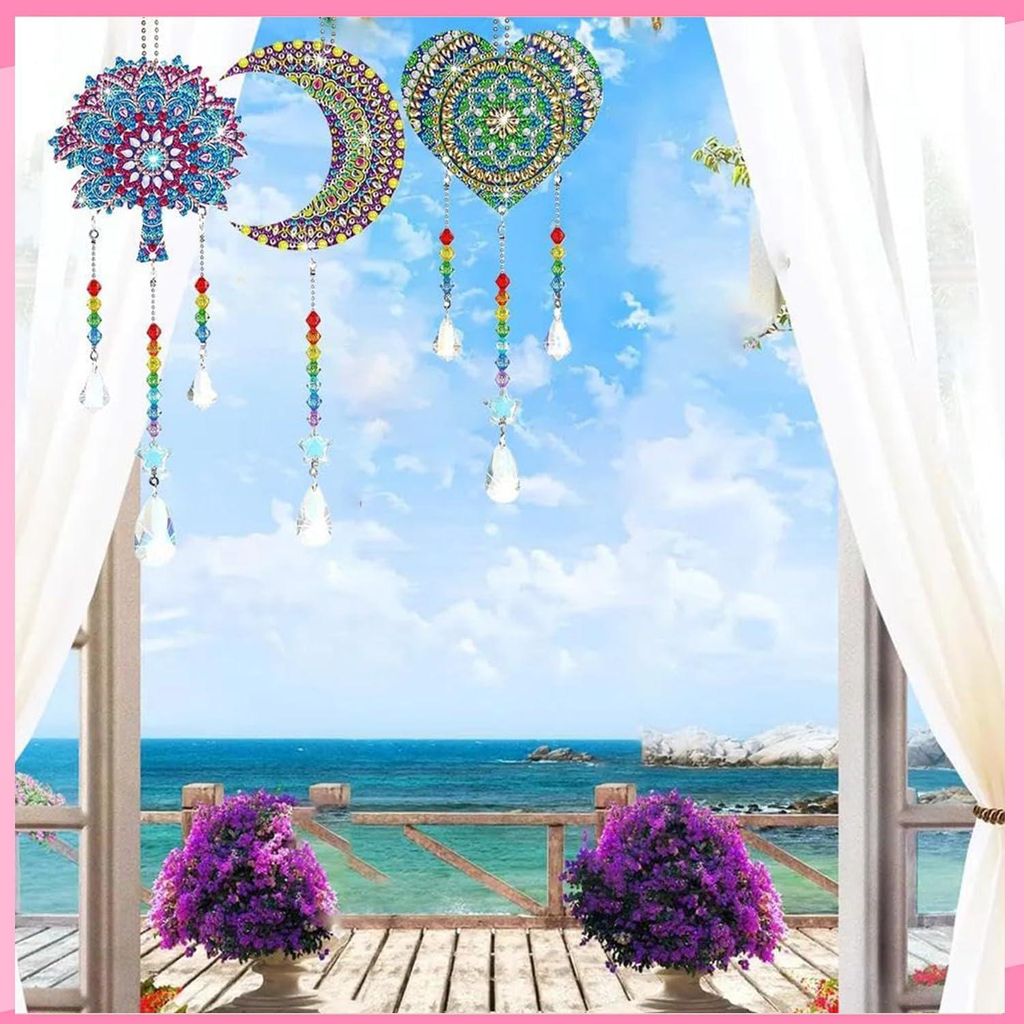 VD WEIDE ENTERPRISE - 5D Diamond Art Schilder Windspiel Kits - DIY Kristall Sonnenfänger-Set - Diamanten Windgong Dromenvanger - Gartendekoration ...