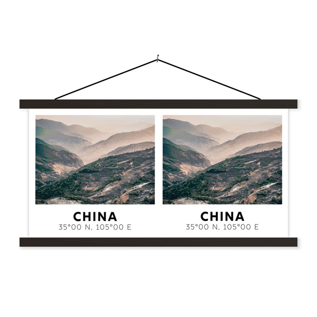 MuchoWow Textilposter China - Berge - Asien - Sommer 60x30 cm mit schwarzem Rahmen - Textilien