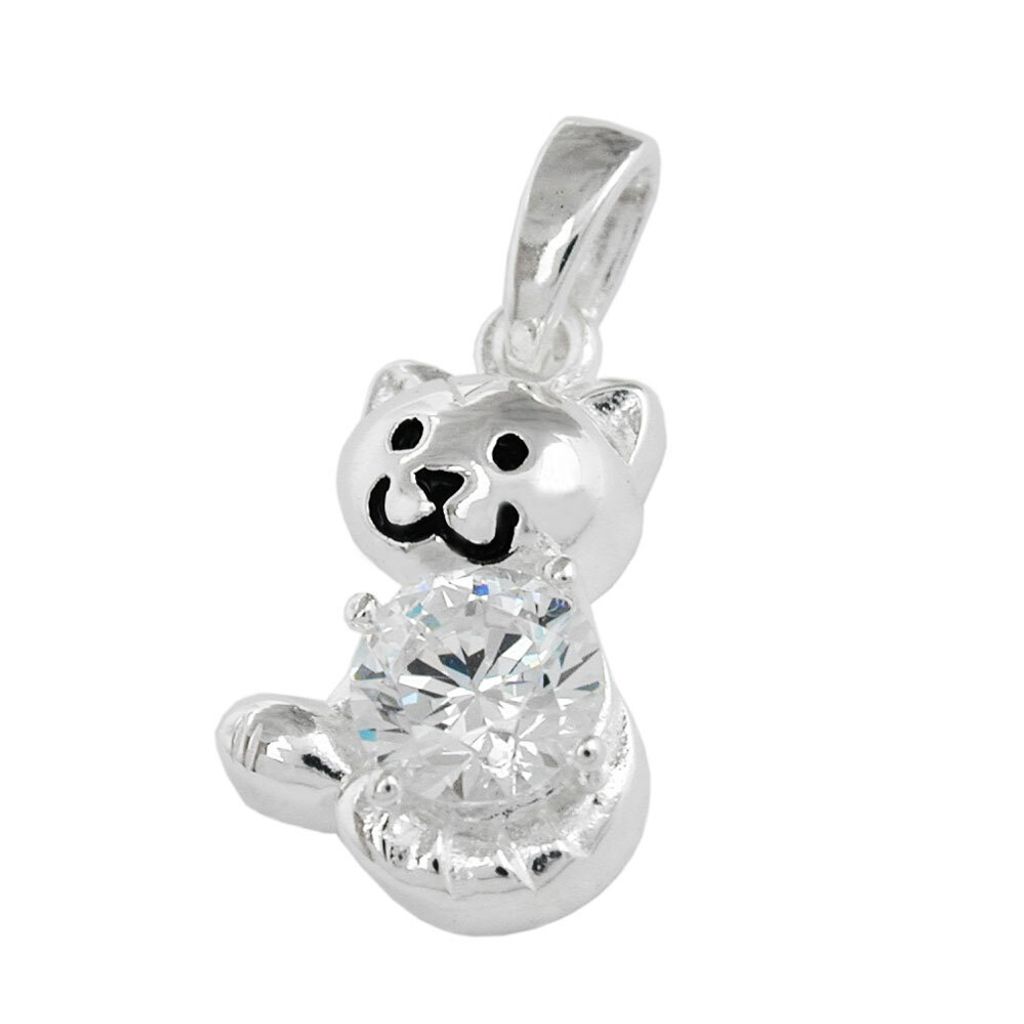 Anhänger 15x10mm Katze mit Zirkonia glänzend Silber 925 silber 15x10mm