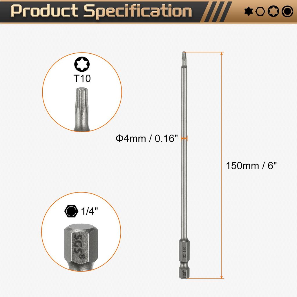 3 Stš¹ck T10 Torx Bit Set Schraubendreher Bitsatz 1/4 Zoll Sechskantschaft 150mm Lang Magnetisch Hex Sechskant Ohne Loch Spitze Bohrer Bits S2 St...