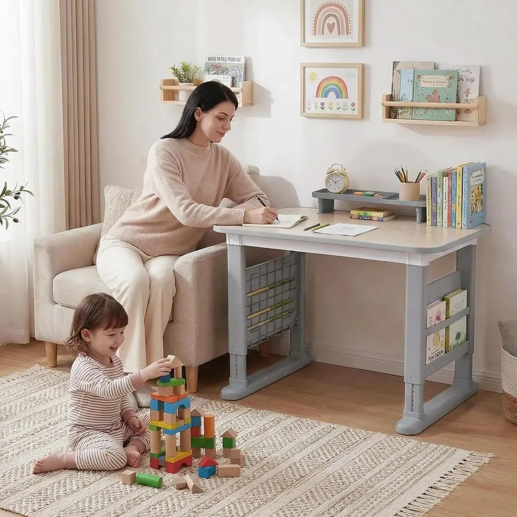 Bureau enfant avec chaise réglable Noir - Ensemble MDF E0 et Acier