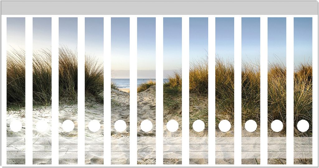 Wallario Ordnerrücken Sticker, selbstklebend für schmale Ordner, 12 Stück, Motiv Weg durch die Dünen zum Strand am Meer