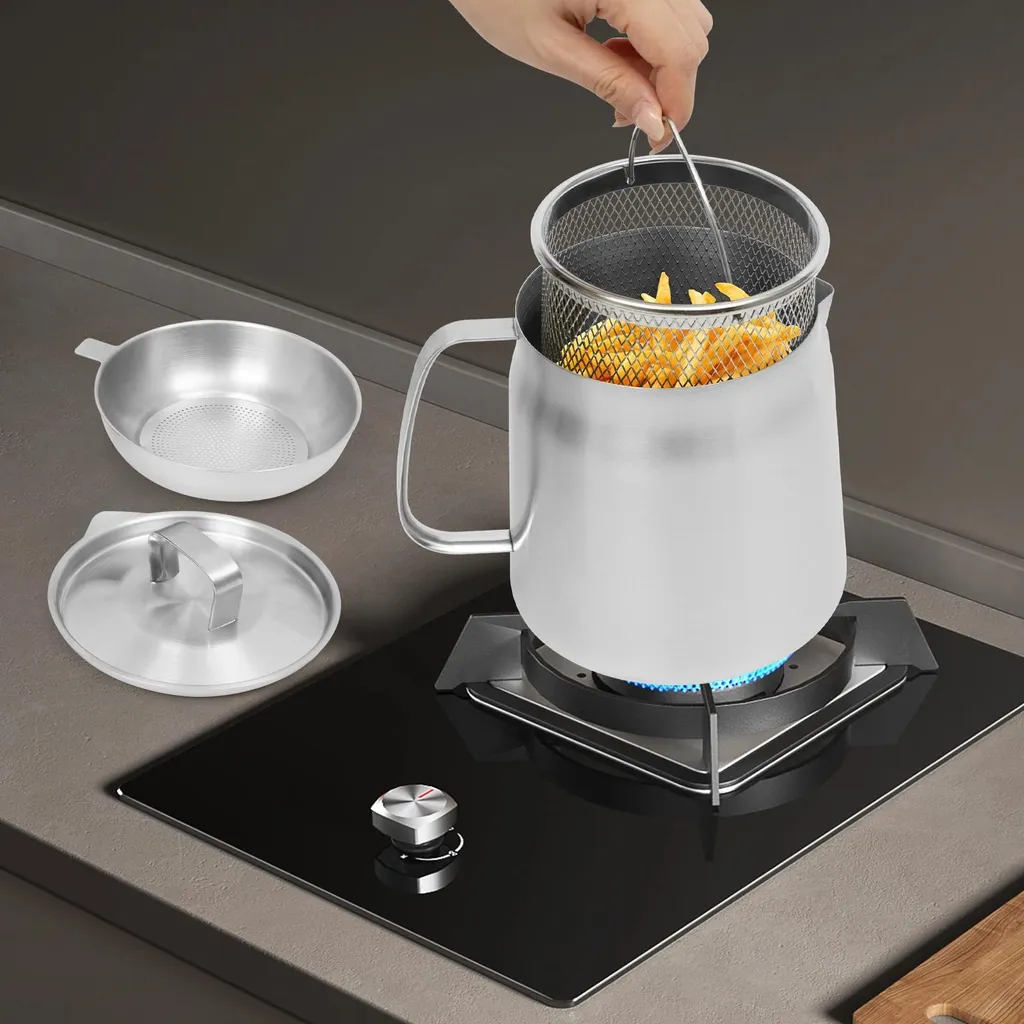 Marmite à frire pour cuisine induction - Format compact gris clair inox - 10