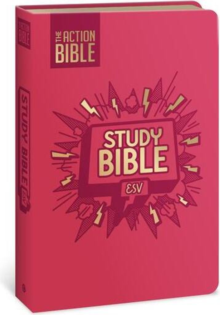 The Action Bible Study Bible Esv, Leathersoft, Pink, Full Color