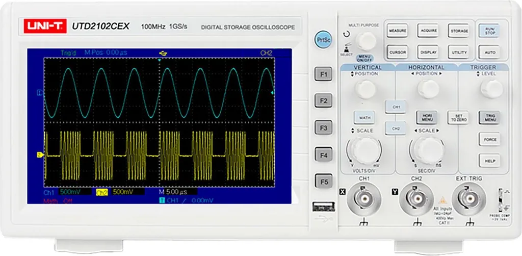 Oscilloscope numérique Uni-T UTD2052CEX+ 50MHz 1 GS/s 2 canaux LED 7