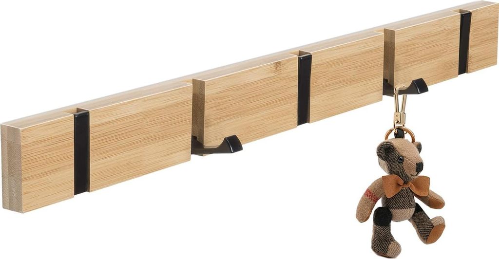 Clord - Holzkleiderständer - Klappbarer Wandkleiderständer mit 5 beweglichen Haken - Geeignet für Jacken, Hüte und Handtaschen (42 cm)