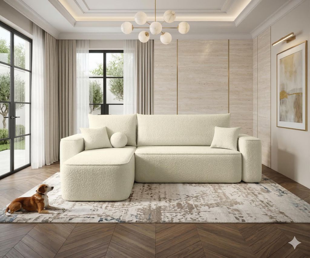 CORNERO Ecksofa TEXAS mit Schlaffunktion Couch in L-Form mit Stauraum Eckcouch mit Bettkasten Sofa in L-Form Hellbraun Ottomane links