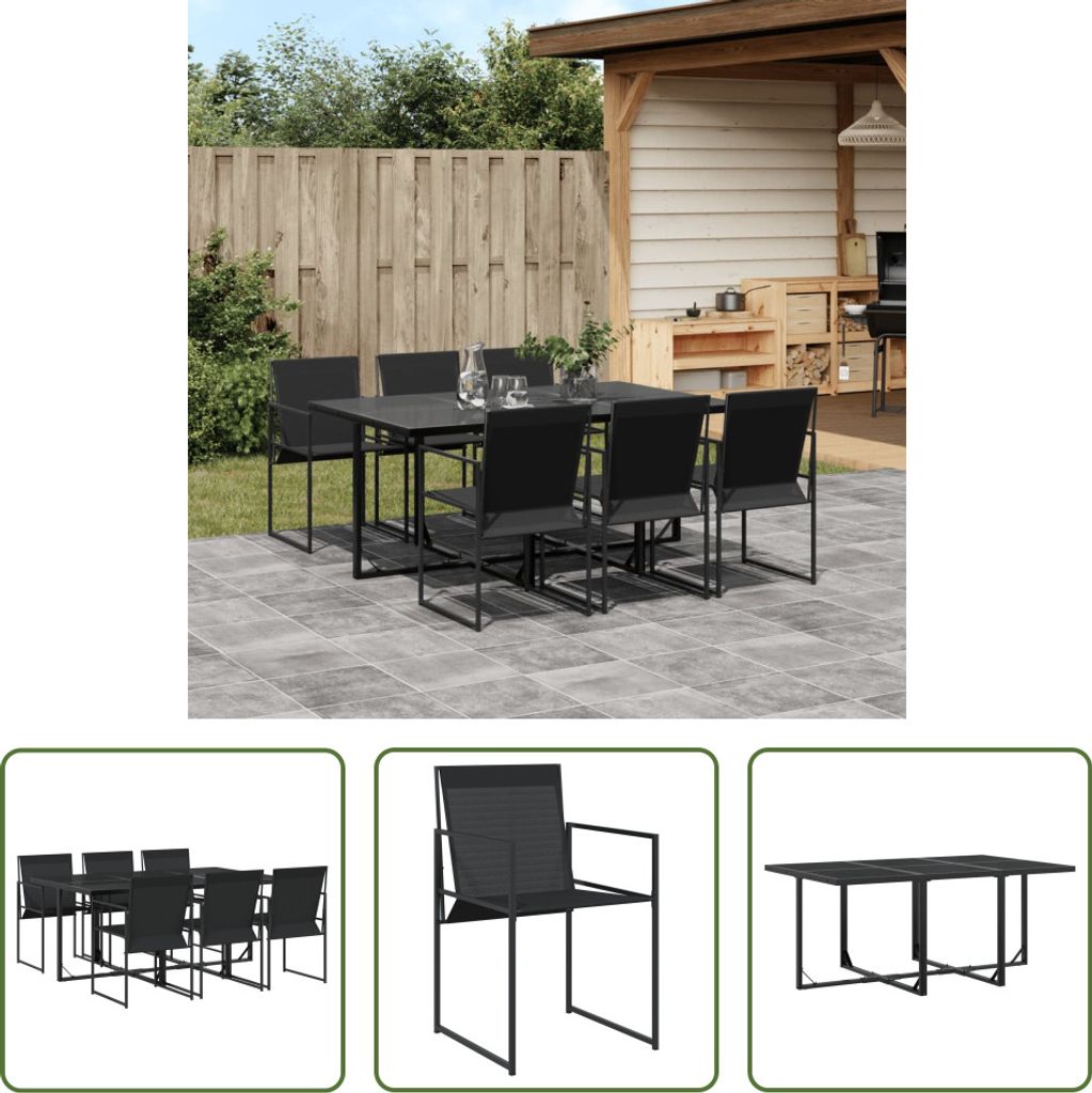 The Living Store 7-tlg. Garten-Essgruppe Schwarz Textilene