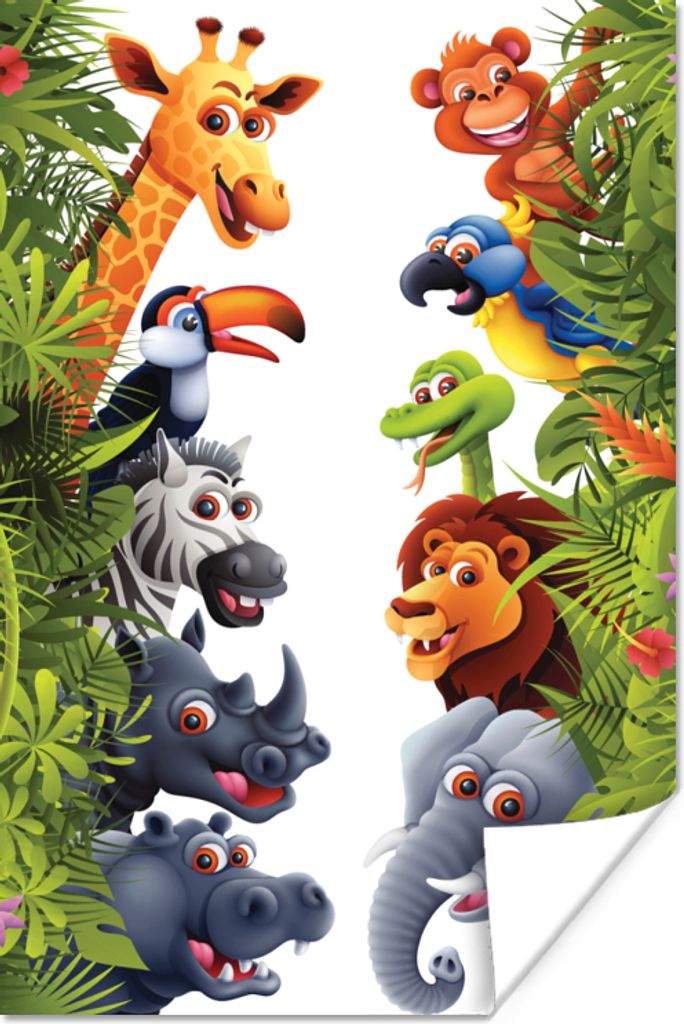 MuchoWow Poster Dschungel - Tiere - Jungen - Mädchen - Giraffe - Elefant - Kinder 120x180 cm - Kunstposter