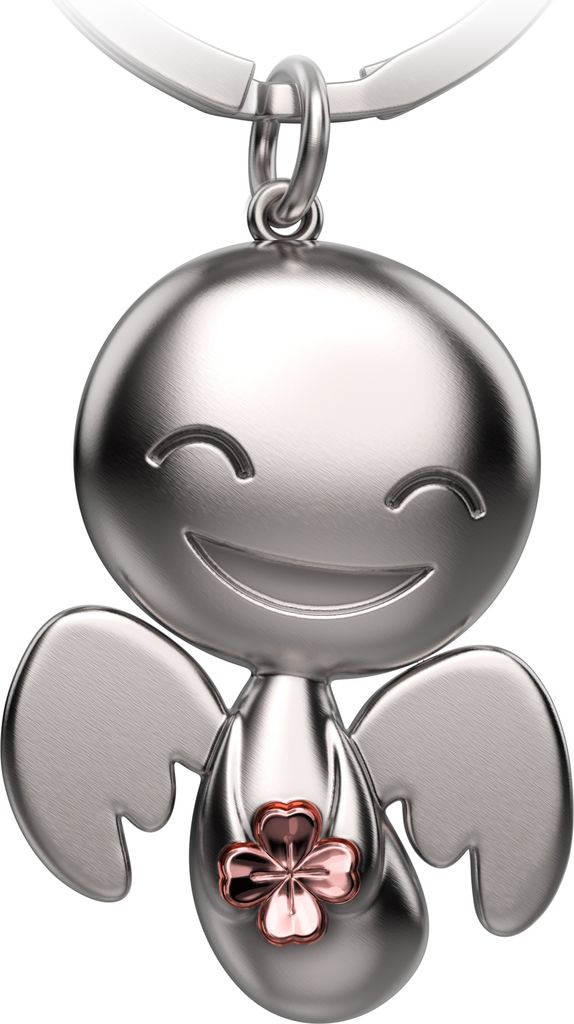 "Happy" mit Kleeblatt in Roségold - Schutzengel Schlüsselanhänger - Süßer Engel Glücksbringer mit Kleeblatt