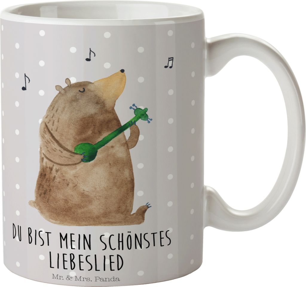 Mr. & Mrs. Panda Becher Bär Lied - Grau Pastell - Geschenk, Frau, Kaffeebecher, Valentinstag, Pott, Teetasse, Spruch, Kaffeetasse, Song, Trinkbech...