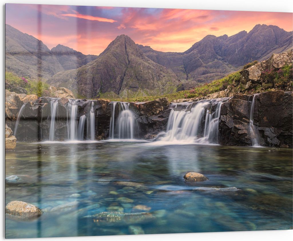 DEQORI Küchenrückwand Glas 80x60 cm 'Wasserfälle im Abendlicht' Spritzschutz Bad Rückwand