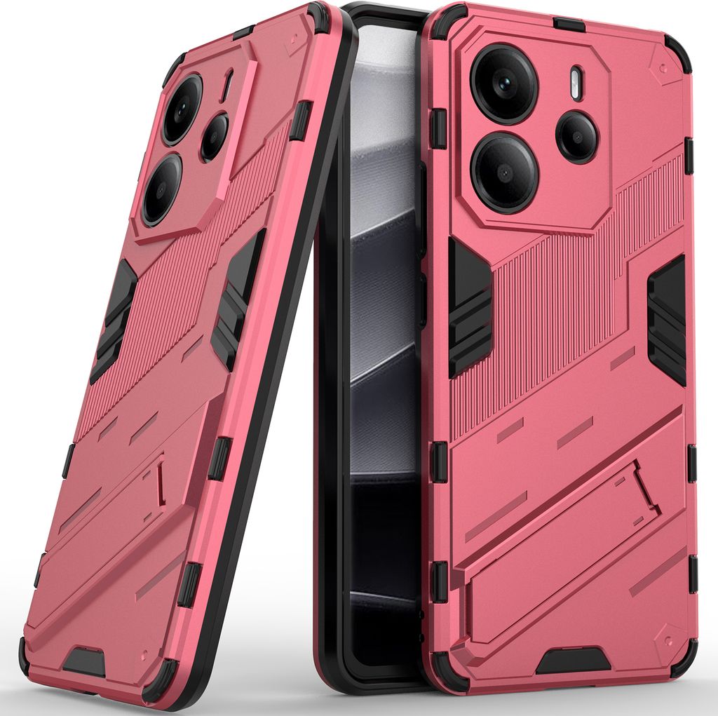 Armor Hülle für Xiaomi Redmi Note 14 4G Hybrid PC TPU Bumper Stoßfestes Schutzhülle mit Standfunktion Rosa