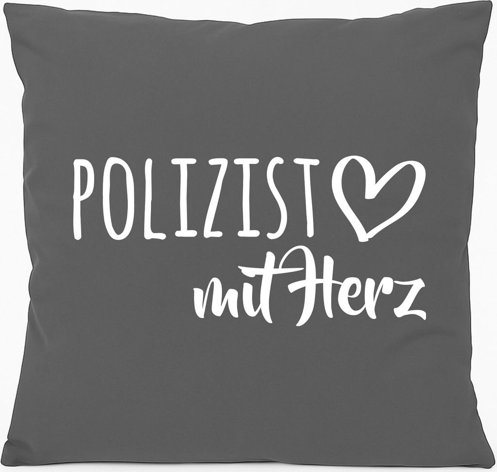 Huuraa Kissen Polizist mit Herz 40x40cm mit Füllung Steel Grey Baumwolle Dekokissen Geschenkidee