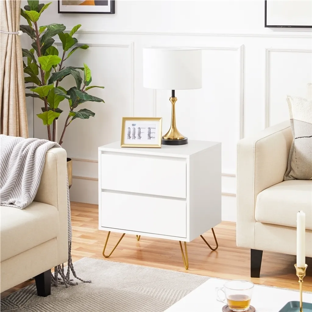 Commode de Chevet Design à 2 Tiroirs pour Chambre ou Salon Moderne - 4
