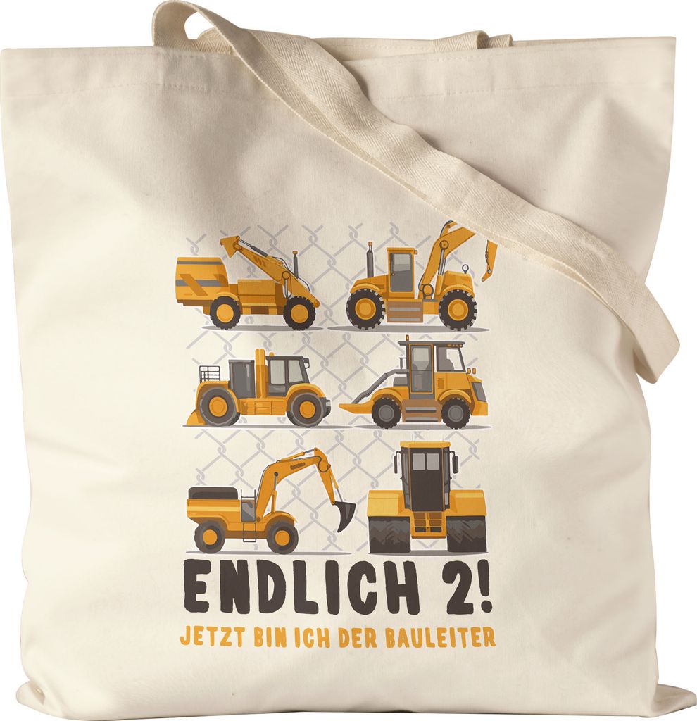 Endlich 2 Jutebeutel 2. Geburtstag Geburtstagskind Kindergeburtstag Bagger Baustelle Baumeister