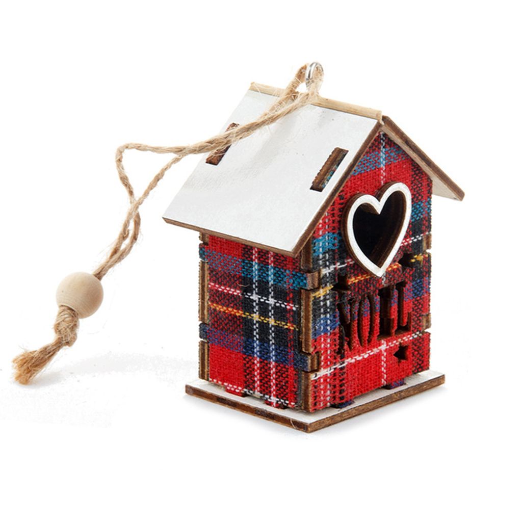 Weihnachtsblockkabine -Anhänger geneigt/vertikaler roter Plaid robuster wiederverwendbarer Geschenke Szene Layout Mini Home Decor Hängende Weihna...