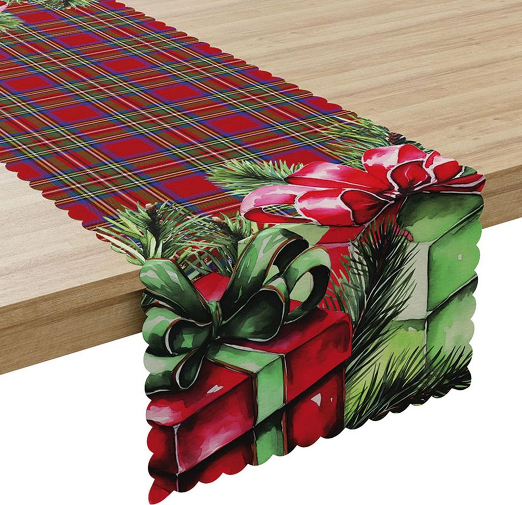 MARKIZETA | Tischläufer - Weihnachtsläufer - 38 x 140 cm - rot grün - Geschenk - Tischdeko Stoffband