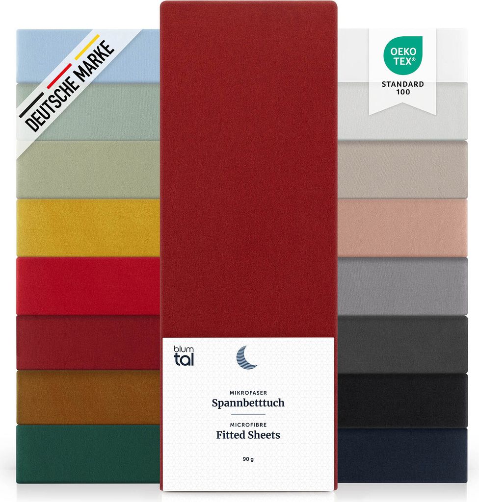 Blumtal Spannbettlaken 160x200cm aus Microfaser - Bettlaken im 2er Set - Aurora Red - Rot