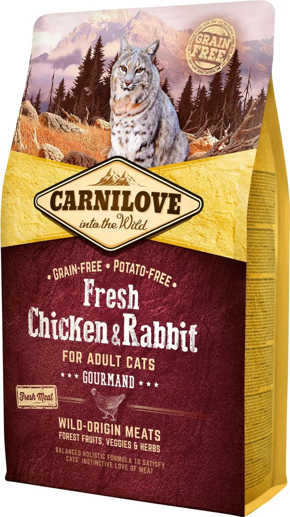 Croquettes Chat Adulte Sans Céréales Carnilove Poulet et Lapin 2kg