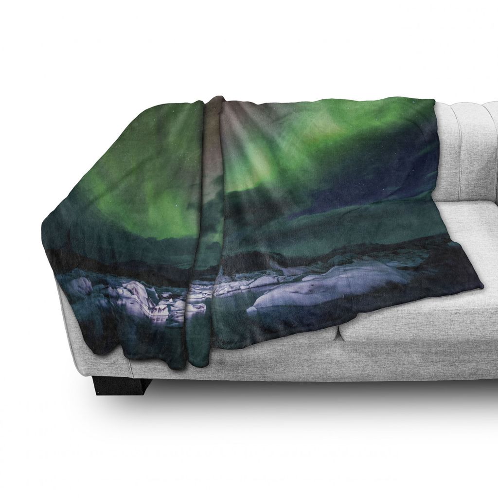 ABAKUHAUS Nordlicht Weich Flanell Fleece Decke, Outdoor-Landschaft, Gemütlicher Plüsch für den Innen- und Außenbereich, 125 x 175 cm, Mehrfarbig