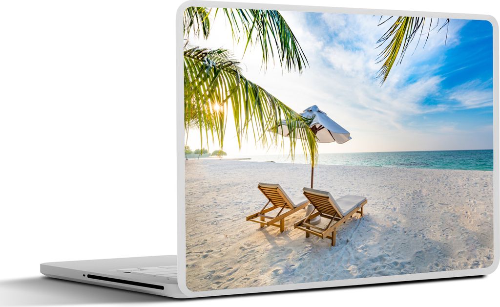 MuchoWow Laptop Aufkleber Sticker Cover Strandkorb - Sonnenschirm - Sonnenuntergang 30x22 cm - Laptop-Sticker