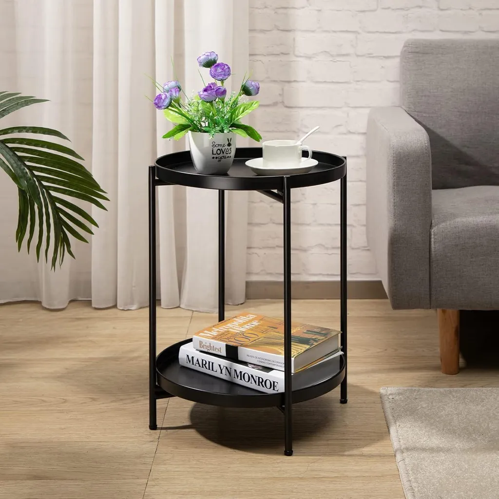 Tavolino Nero Metallo 2 Livelli - Design Minimal per Salotto e Outdoor - 2