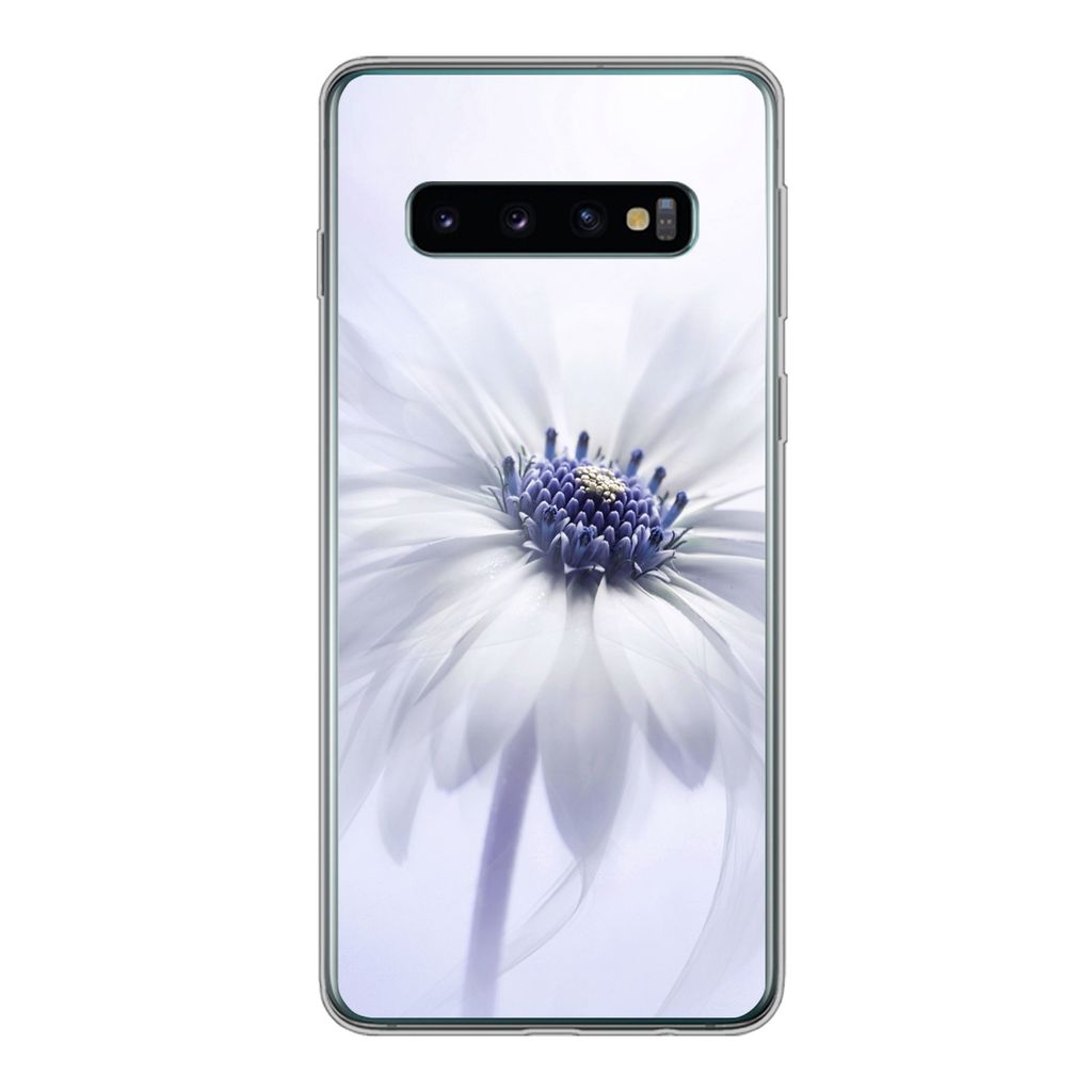 MuchoWow Handyhülle Schutzhülle Hülle für Samsung Galaxy S10 Blume - Abstrakt - Weiß Silikon Softcase Handy Hülle - Handytasche
