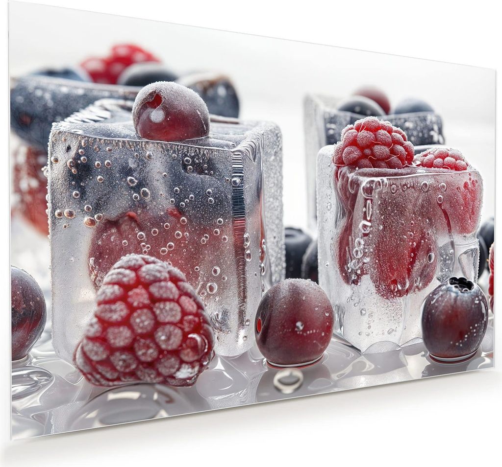 Glasbild 60x40cm in XXL für Wohnzimmer, Schlafzimmer Motiv Gefrorene Beeren
