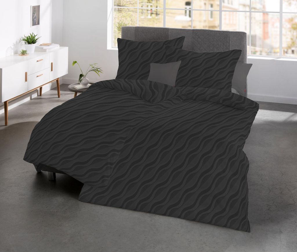 Fleuresse Jacquard Bettwäsche uni 135x200 Wellen espresso 454607-9031