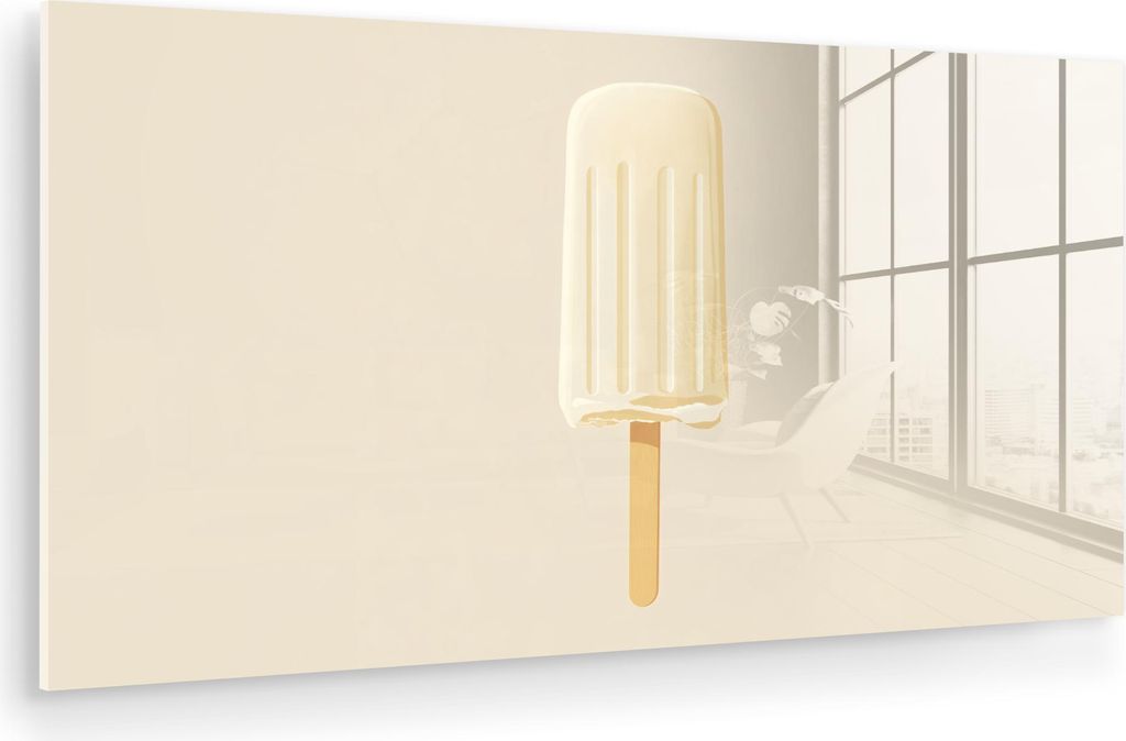 MuchoWow Glasbilder - Bilder auf Wandbild - Foto auf Glas Minimalistisch - Wassereis - Stick - Beige 40x20 cm Wanddekoration aus Glas - Acrylglasbi...