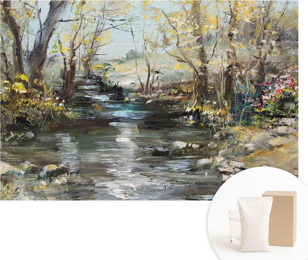 Fototapete - Wandbilder für Wohnzimmer - 104x70 cm - Dekorative Wandfolie - Modernes Design für Wanddekoration - Tapeten für Innenräume - Waldbach