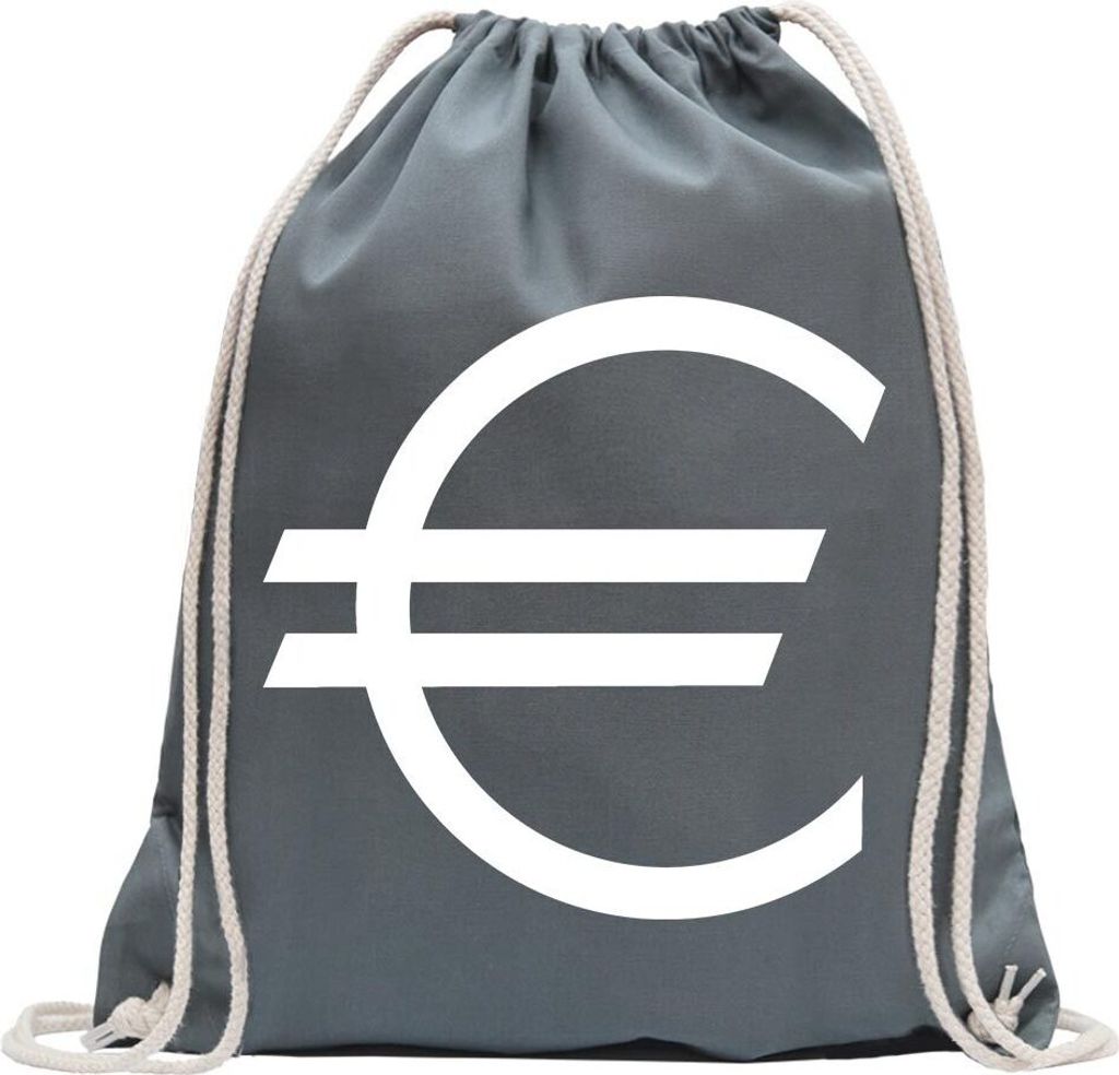 Kiwistar - Turnbeutel - stahlgrau - Eurozeichen - Eur Euro Symbol - Fun Rucksack Sport Beutel Gymsack Baumwolle mit Ziehgurt