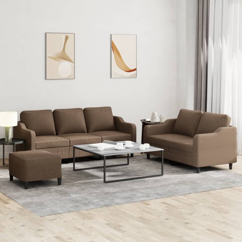 "2026 Promotion" 3-tlg. Sofagarnitur - Wohnzimmer Sofa - Couch - mit Kissen Braun Stoff - Klassische Sofas C182